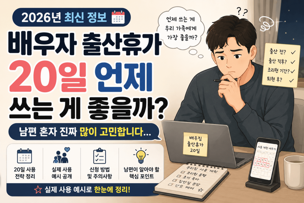 배우자 출산휴가 20일 사용 시기를 혼자 고민하는 남편 그림체 썸네일