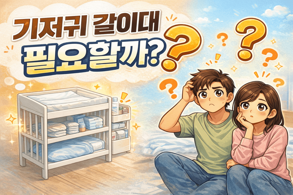 기저귀 갈이대 필요할까 고민하는 부모와 교환대 이미지, 육아 필수템 여부와 사용 장단점 비교 안내 썸네일