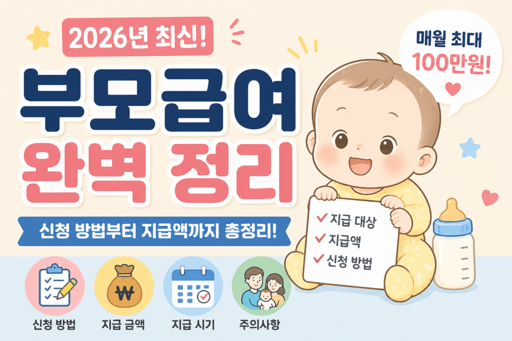 2026년 부모급여 완벽 정리 썸네일, 지급 금액과 신청 방법 및 대상 조건을 한눈에 확인하는 신생아 지원금 안내 이미지