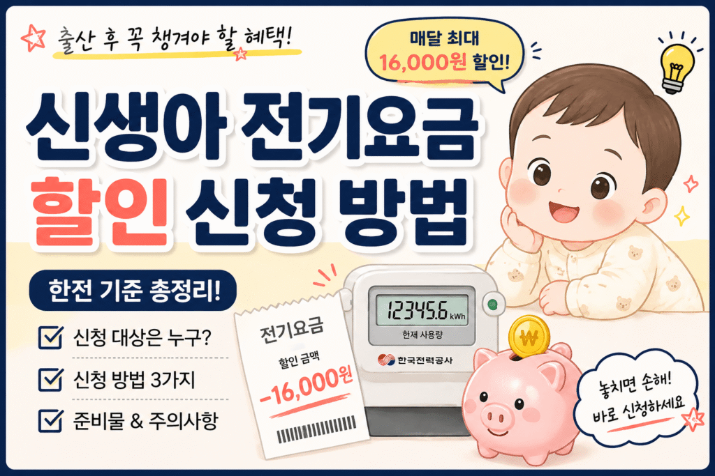 신생아 전기요금 감면 신청방법 썸네일, 한전 기준 출산가구 전기요금 할인 대상과 신청 절차 안내 이미지