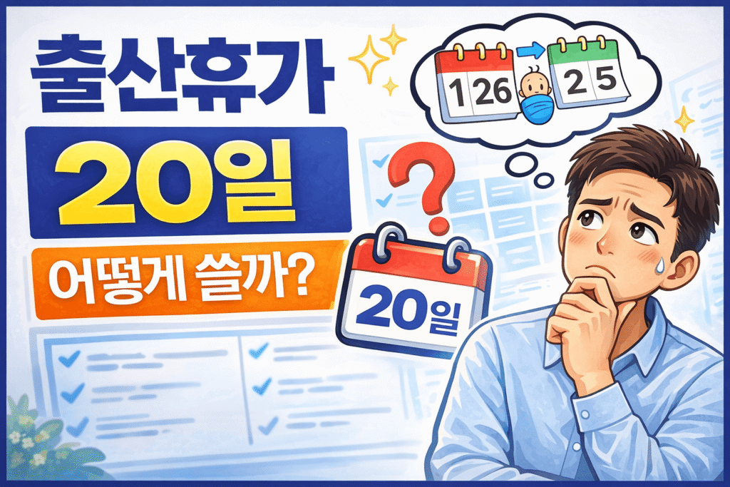 출산휴가 20일 사용 방법 안내 썸네일, 신청 시기와 분할 사용 여부 및 육아휴직과 연계 방법 설명 이미지