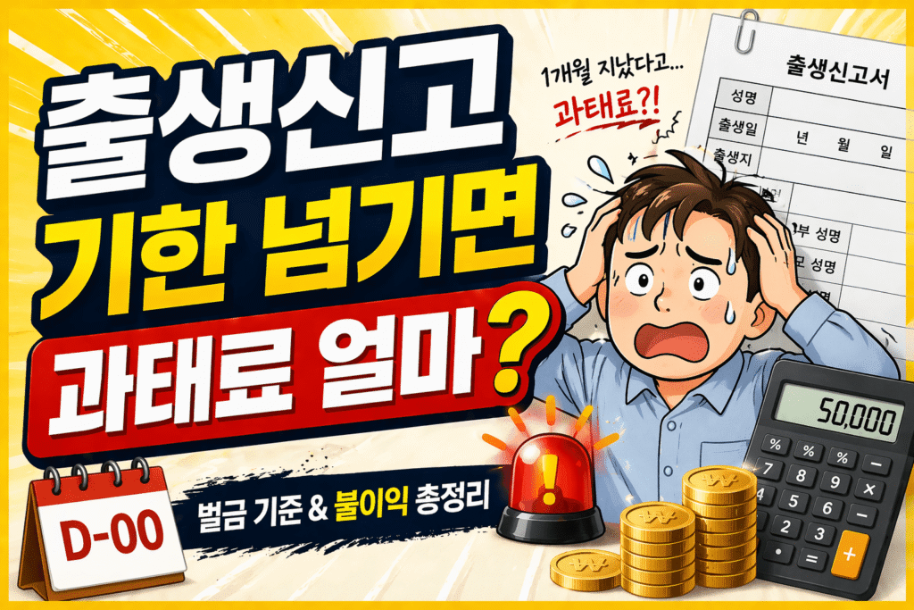 출생신고 기한을 넘기면 과태료 얼마인지 설명하는 썸네일, 벌금 기준과 불이익 정리 이미지