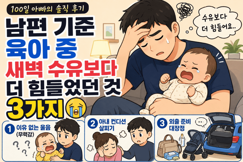 남편 기준 육아 중 새벽 수유보다 힘들었던 현실 육아 고충 일러스트 썸네일