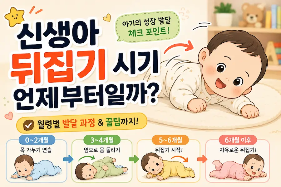 [초보아빠 현실육아] 아기 침대 위에서 뒤집기를 하려는 아기를 침구와 인형으로 방어하는 남편 일러스트 그림, 신생아 뒤집기 방지 쿠션 활용법 및 낙상 사고 예방 안전 환경 조성 안내 블로그 썸네일 이미지