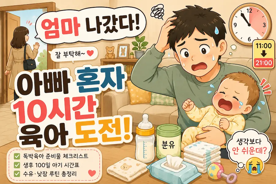 엄마 외출 후 아빠 혼자 아기 돌보기 10시간 독박육아 도전 썸네일